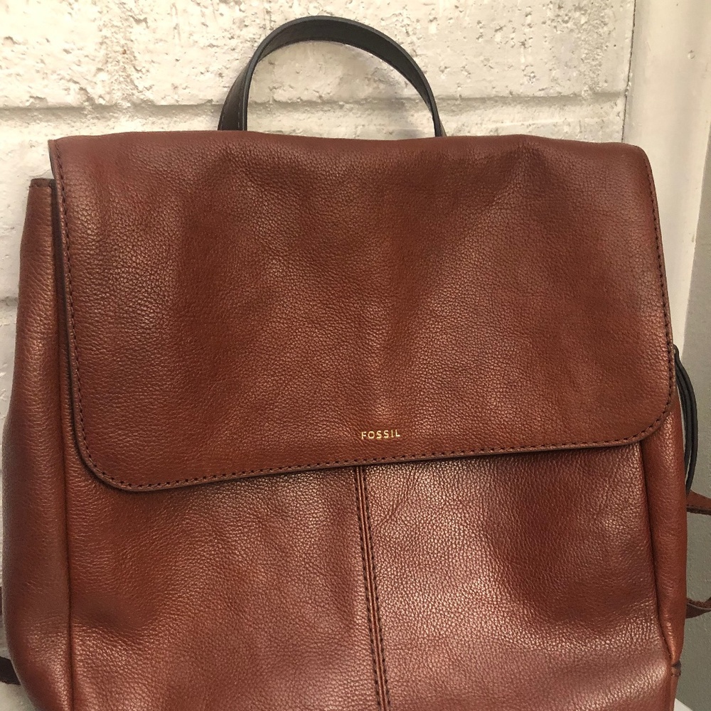 Fossil brown leather backpack